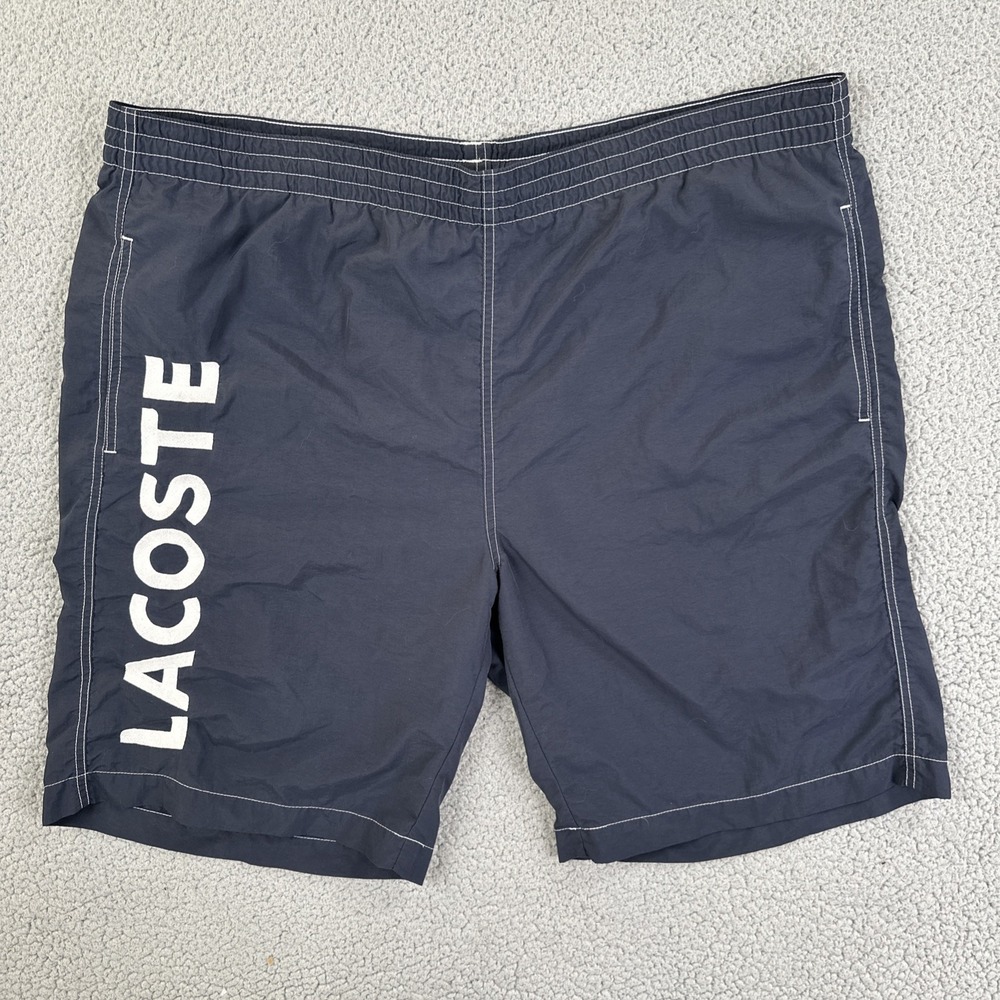 Lacoste Swim Trunks Men XL Blue Embroidered Spellout Logo Mesh Lined F4293